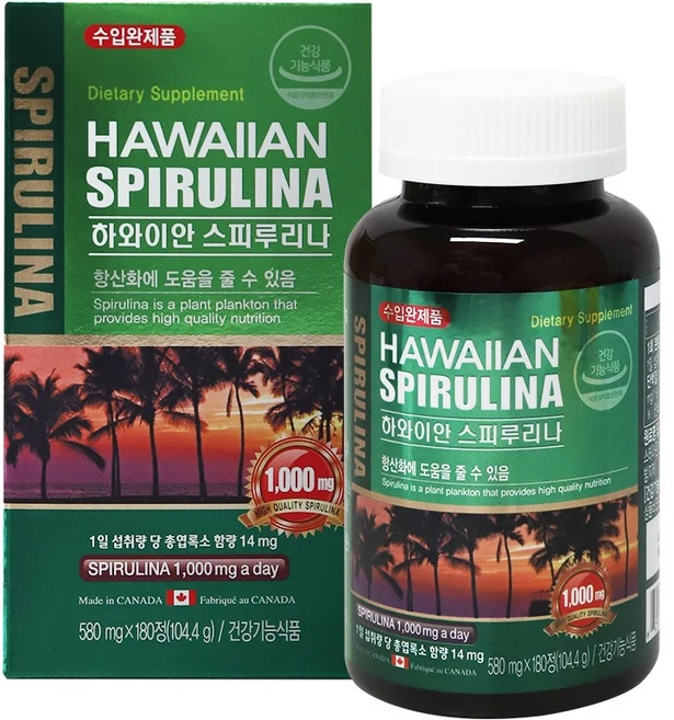 하와이안스피루리나 스피루리나 원말 분말 가루 캡슐 정 타블렛 알약타입 클로렐라 엽록소 항산화 피부건강 종합미네랄 영양제, 104.4g, 1개 - 쿠팡