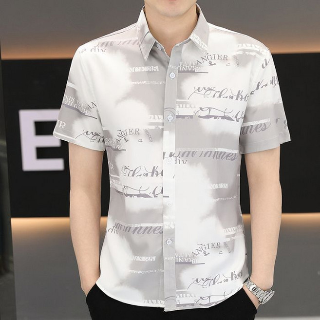 夏季男士套頭花色襯衫 短袖寬鬆半袖潮流休閒襯衣