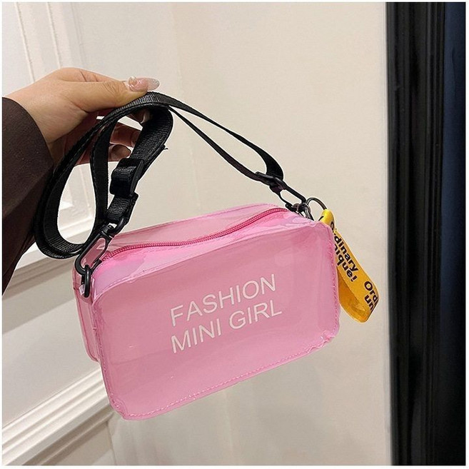FASHION MINI GIRL 透明果凍斜挎小包, 淺粉色
