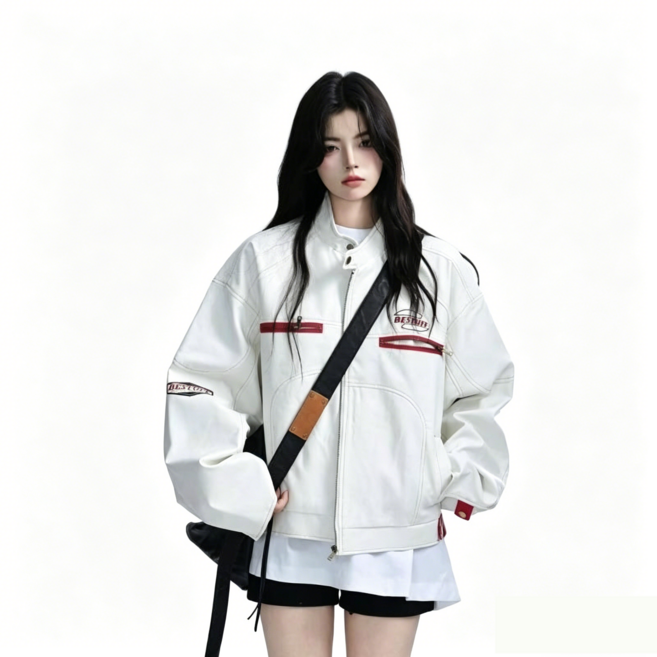여성 봄 여름 가벼운 루즈핏 라이더스 자켓 데일리 레더 아우터