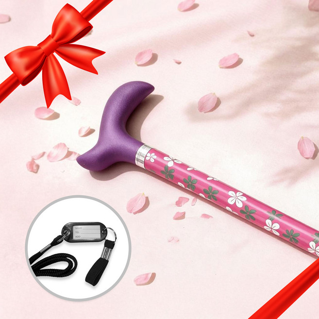 다미지팡이 할머니지팡이 꽃무늬 초경량 지팡이 패션지팡이, 1개, 핑크