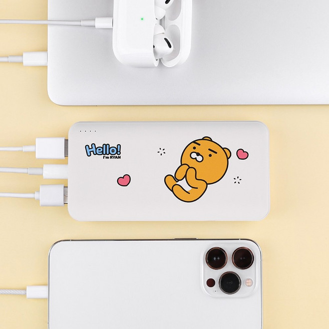 카카오프렌즈 20 000mah PD QC 3.0 보조배터리 대용량 고속 동시충전, 화이트라이언