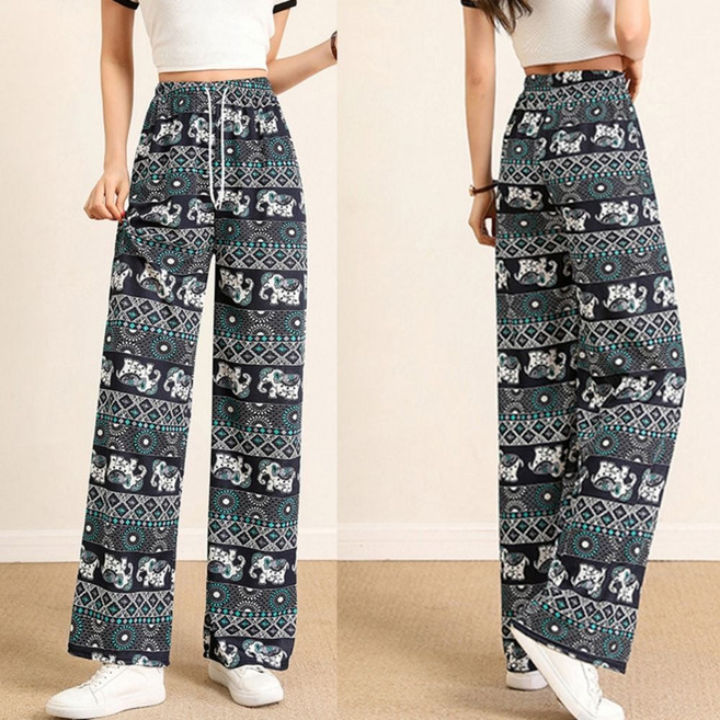 이국적인 코끼리 패턴 편한 허리밴딩 시원한 통바지