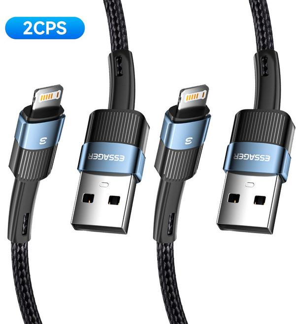 Essager 라이트닝 아이폰 8핀 to USB A타입 고속 충전 케이블 2개입, 2개, 블루, 1m