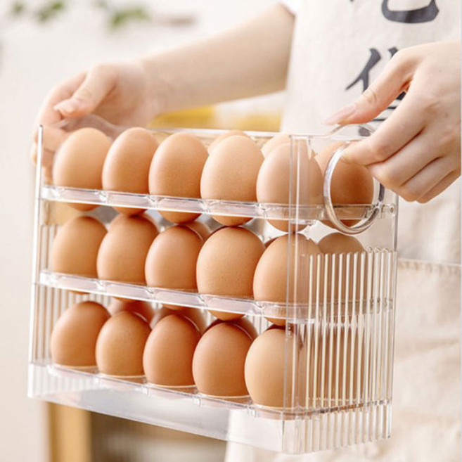 스토리빙 자동 폴딩 계란 보관함 3단 30구, 투명, 1개