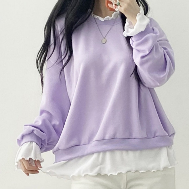 빅걸스토리 여성 봄신상 프릴 맨투맨 티셔츠