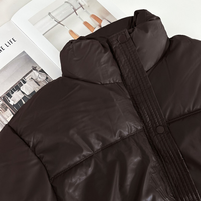 立領排釦仿皮鋪棉外套 夾克 外套女 韓系蓬鬆麵包服 保暖