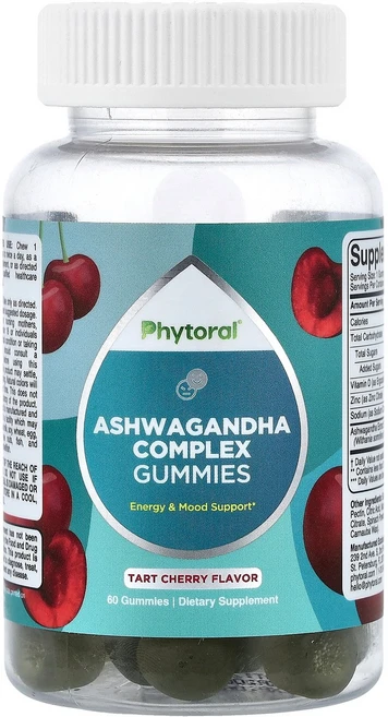 Phytoral 아슈와간다 복합체 구미젤리 타트체리 구미젤리 60개 Phytoral (파이토럴), 60 개, 1개, 60정 - 쿠팡