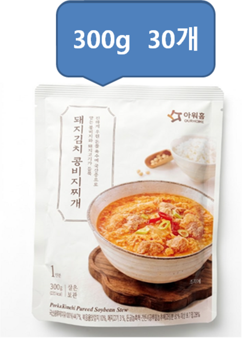 아워홈 돼지김치 콩비지찌개, 30개, 300g