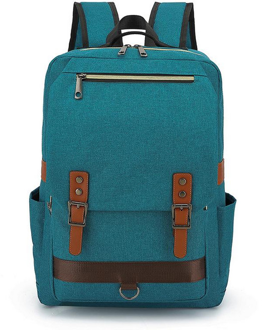 復古大容量電腦雙肩揹包 時尚男女旅行書包, 孔雀蓝