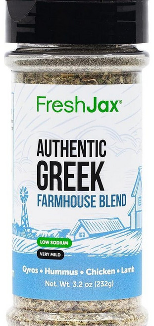 FreshJax 정통 그리스 시즈닝 - 저나트륨 지중해 허브 블렌드 (90.7g(3.25온스) 미국산 자이로 수블라키 닭고기 양고기 및 샐러드용 향신료 믹스 GMO 프리, 1개, 90.7g