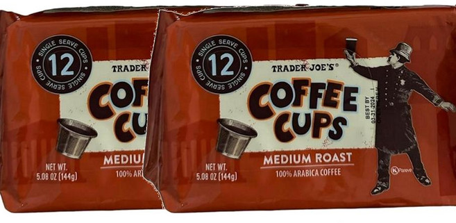 미국 트레이더조 Trader Joe's Coffee Cups 아라비카 미디엄 로스트 커피 컵, 12개입, 144g, 2개