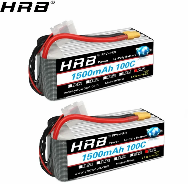 HRB 6S Lipo 배터리 22.2V 1800mah FPV 드론 제트 비행기 헬리콥터 용 XT60 EC3 커넥터 포함, 06 6S 1500mah 100C 2PC, 01 CHINA, 1개