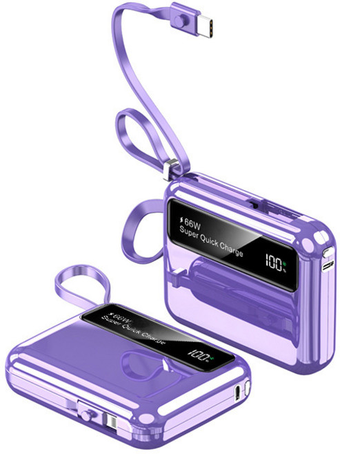66W 고속충전 20000mAh 보조배터리 내장케이블 항공 규정 준수, 보라색