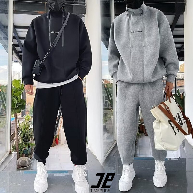 남자 빅사이즈 오버핏 하이넥 후드티 + 카고 조거팬츠 상하의 세트 트레이닝세트