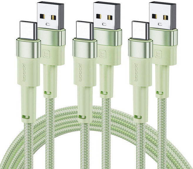 Toocki 마카롱 C타입 3A 고속충전 케이블, 3m, 녹색, 3개