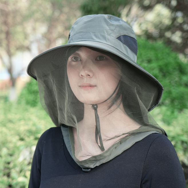 버그쉴드UV 방충망 모자 등산 모기 날파리 말벌 퇴치 등산 낚시 캠핑 벌초, 카키