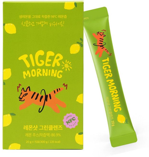 유기농 레몬즙 타이거모닝 레몬샷 그린클렌즈, 20g, 15개