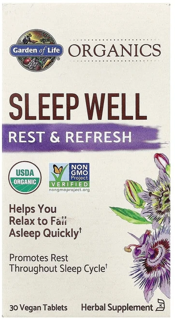 가든오브라이프 Organics Sleep Well Rest & Refresh 비건 정제 30정, 1개 - 쿠팡