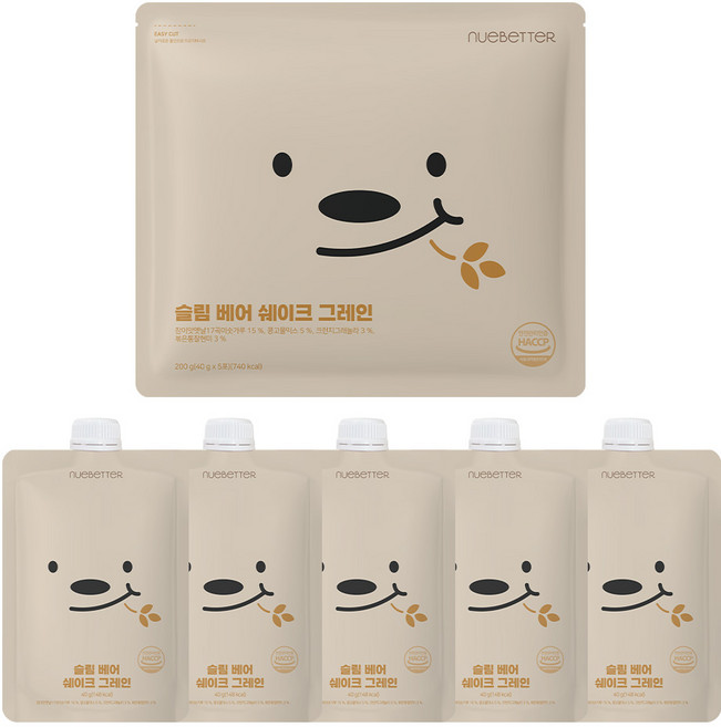 뉴베러 슬림 베어 단백질 쉐이크 파우치, 5개, 40g