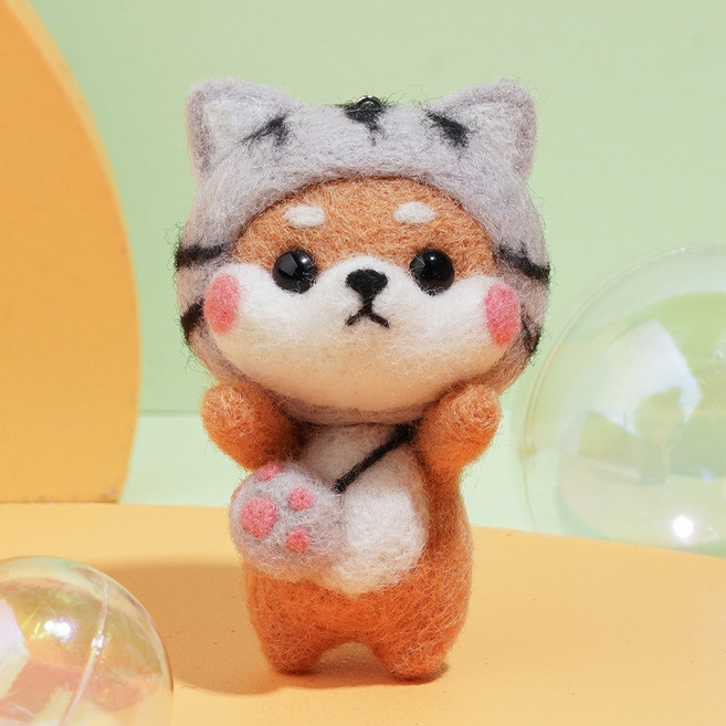 수예양모펠트 스탬프 제작 diy 자체 제작 소재 가방 큐티 뽀글이 피규어 인형, 열쇠고리, 8# 수박 시바견, 1개