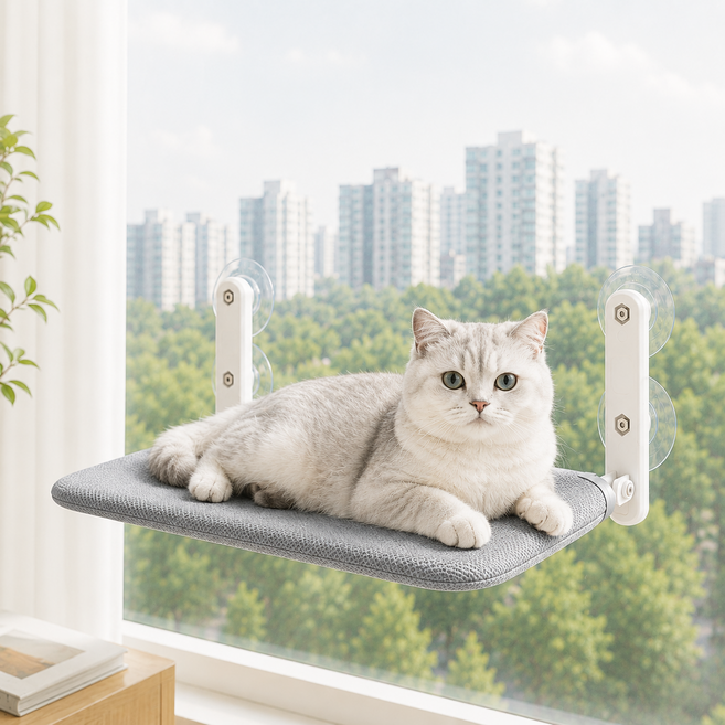 고양이 창문 해먹 흡착식 유리창 캣해먹 창가 침대 접이식 반려묘 휴식 선반, 1개, 그레이