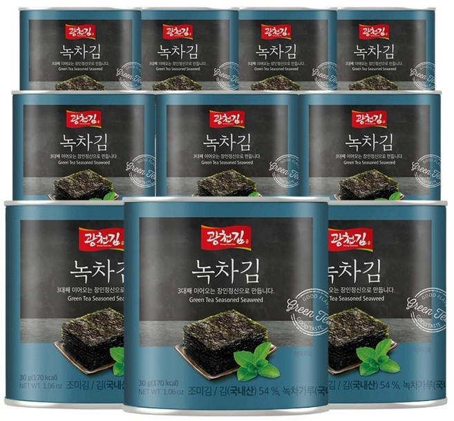 광천김 녹차김 캔김, 30g, 10개