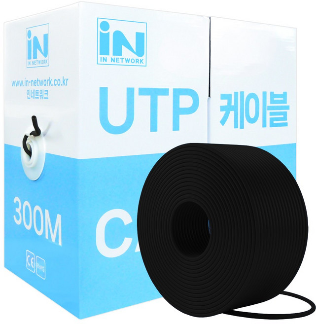 인네트워크 CAT.5E UTP 제작용 랜케이블 300M 박스형 블랙 IN-5UTP300MBKEC, 1개