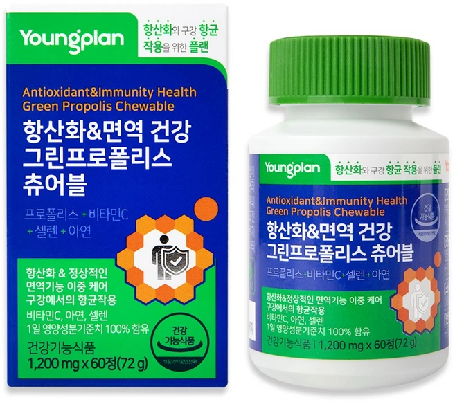 항산화 & 면역 건강 그린프로폴리스 츄어블 1 200mg x 60 정 (1개월분), 3개, 60정 - 쿠팡