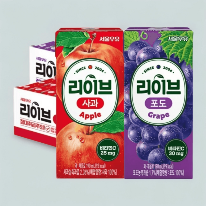 서울우유 리이브 사과 포도 190ml 48팩 과일주스 어린이음료수, 48개
