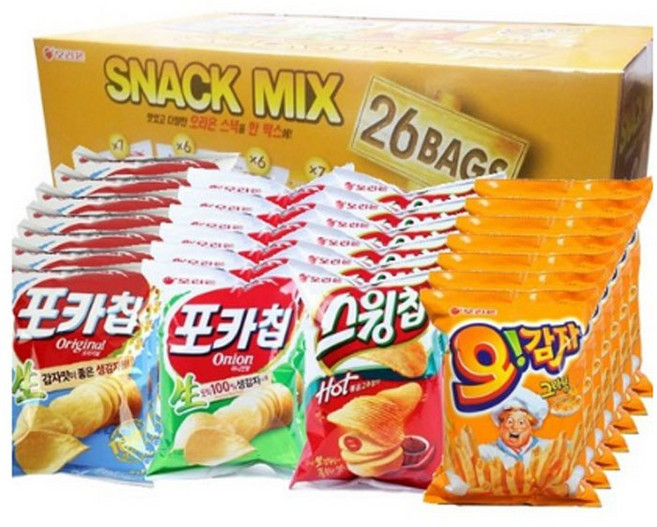 오리온 감자 패밀리팩 26개입 (포카칩7+ 포카칩어니언6 스윙칩6 오감자7), 1박스, 감자스낵믹스26개입