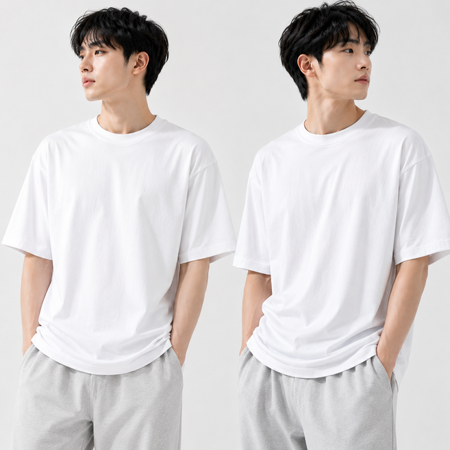 도채리 1+1 두툼한 260G 100% 순면 프리미엄 반팔 무지 티셔츠