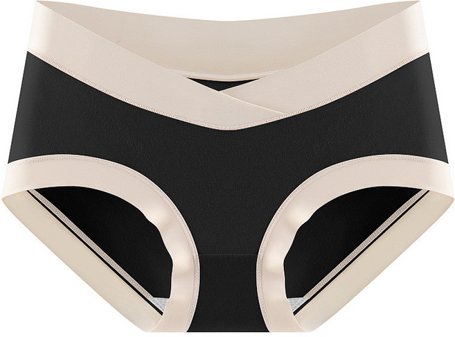 孕婦內褲女士莫代爾大碼V型託腹純棉襠部三角褲, 黑色,2XL（150-170斤）