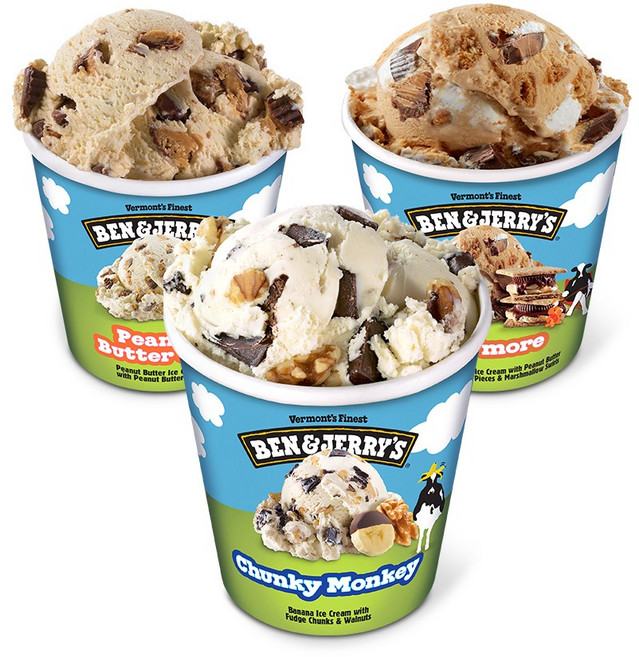 벤앤제리스 파인트 아이스크림 3종 혼합구성(청키몽키+피넛버터컵+피비스모어)