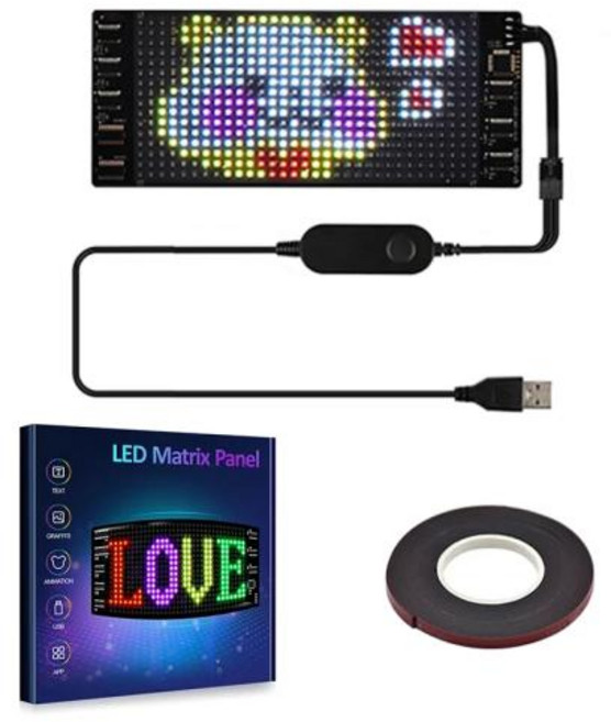 LED 작업등 패널형 충전식 고휘도 휴대용 조명 매트릭스 픽셀 패널 스크롤 밝은 광고 사인 유연한 USB 5V 자동차 블루투스 앱 제어, 16x32 LEDs 7x17 CM, 16x32 LEDs 7x17 CM, 1개