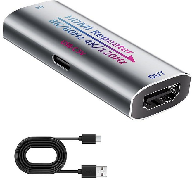 8K HDMI 부스터 리피터 액티브 신호 앰프 HDMI 2.1 익스텐더 8K@60Hz / 4K@240Hz 지원 USB C 전원 포트가 있는 PS5 Xbox 시리즈 프로, 8K HDMI 부스터 리피터, 액티브 신호 앰프 HDM