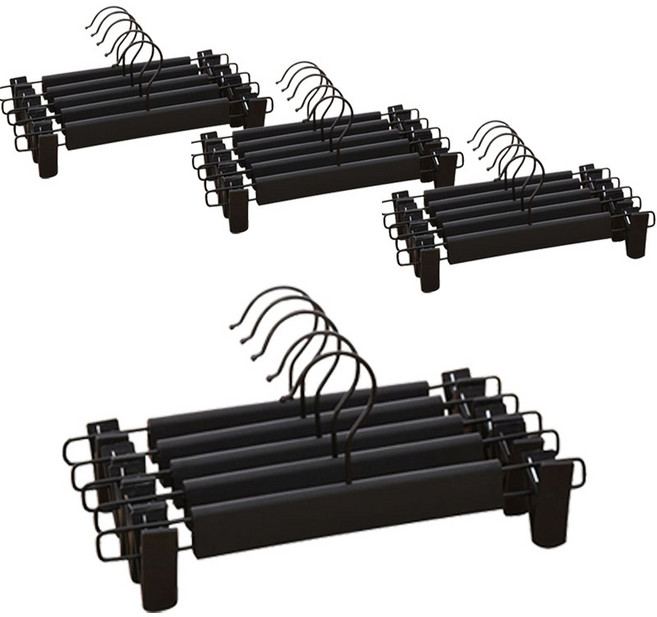 유쿠스 고급 바지 치마 논슬립 집게 옷걸이 20p, 블랙, 20개