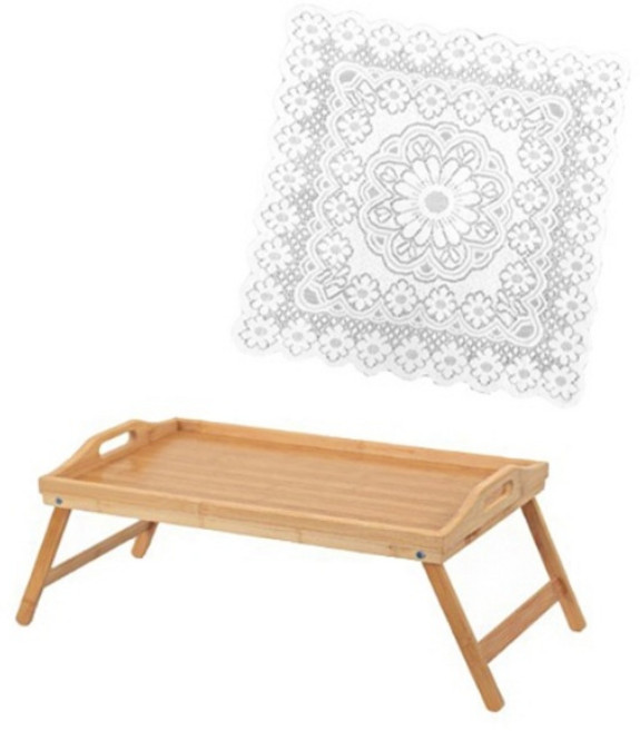 다세코 원목 접이식테이블+레이스식탁보 손잡이형 차박테이블 캠핑테이블 미니좌식테이블 노트북 테이블 우드책상, 손잡이형테이블+레이스, 손잡이형원목테이블+레이스식탁보