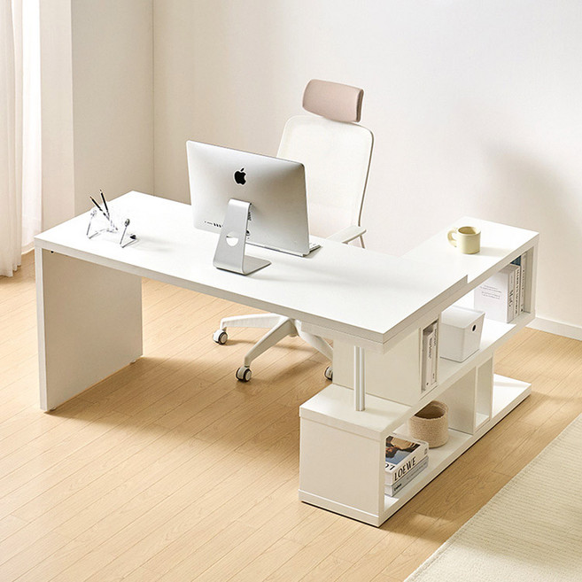 e스마트 와이즈 오픈장 ㄱ자 코너 학생 책상 1400 1600, 화이트, 화이트