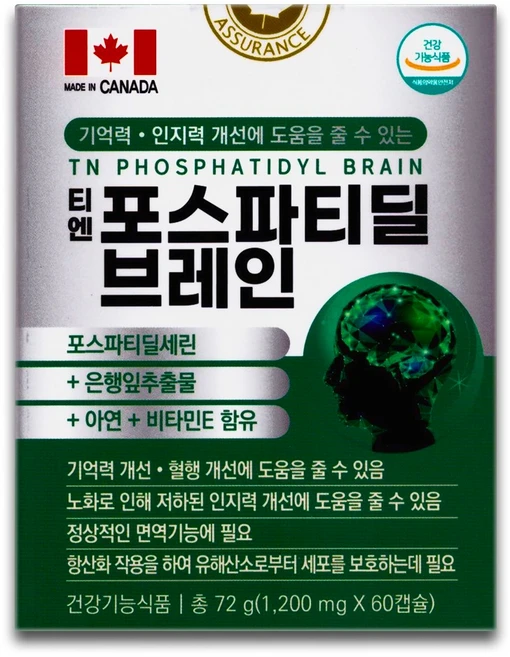 티엔 포스파티딜 브레인 60캡슐 은행잎추출물 포스파티딜세린, 1개, 60정 - 쿠팡