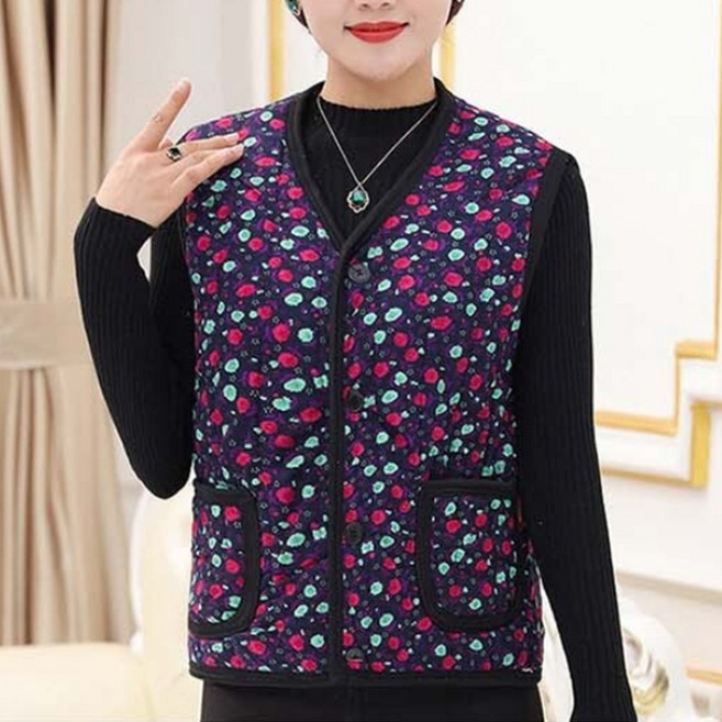 아린즈 중년 여성 꽃무늬 조끼 겨울 누빔 할머니 경량 패딩 엄마 옷선물 베스트 어르신 선물