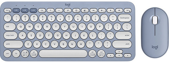 로지텍 페플 2 콤보 무선 키보드 + 마우스 세트, 문 블루, 텐키리스