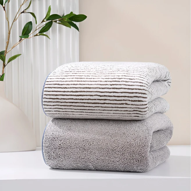 유루카 호텔 대형 바스타월 수건, 1세트, [그레이 + 스트라이프] - 쿠팡