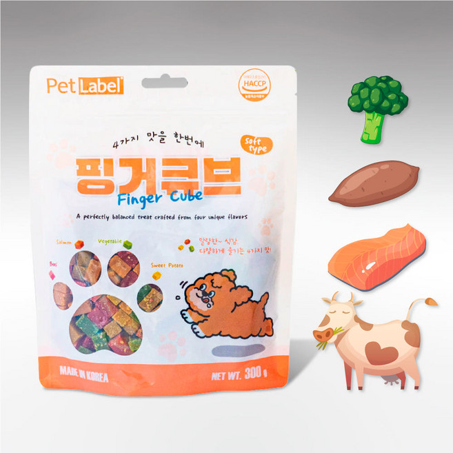 펫라벨 핑거큐브 강아지간식 교육용 훈련용 대용량 강아지 트릿 혼합, 1개, 300g