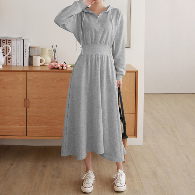 마이쏭 여성 빅사이즈 루즈핏 가을원피스 디톡반집업후드롱원피스
