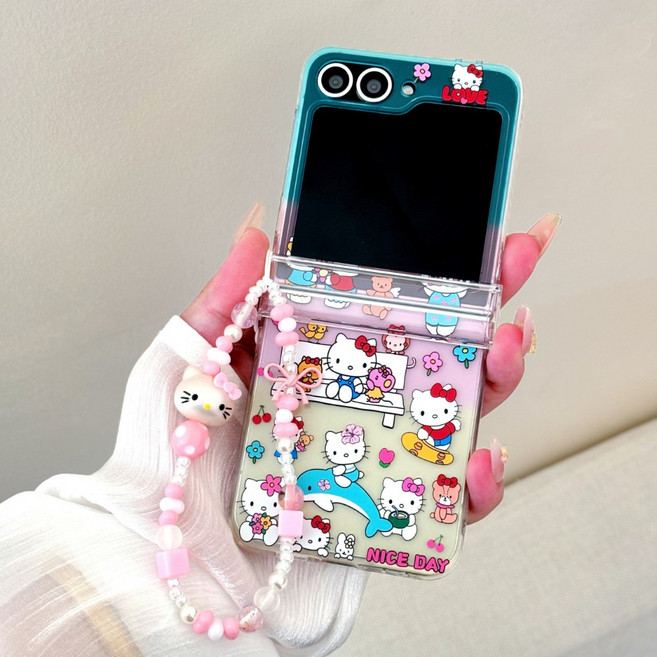 갤럭시 제트플립7 케이스 맥세이프 힌지보호 투명실리콘 캐릭터 큐티 서핑 KT 캣핸드폰케이스