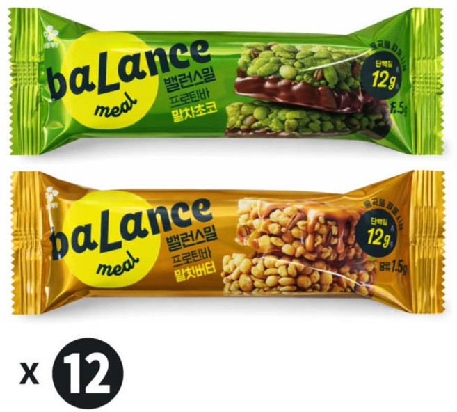 CJ 밸런스밀 프로틴 바 말차초코 피넛버터 38g 12개입, 말차초코12개입