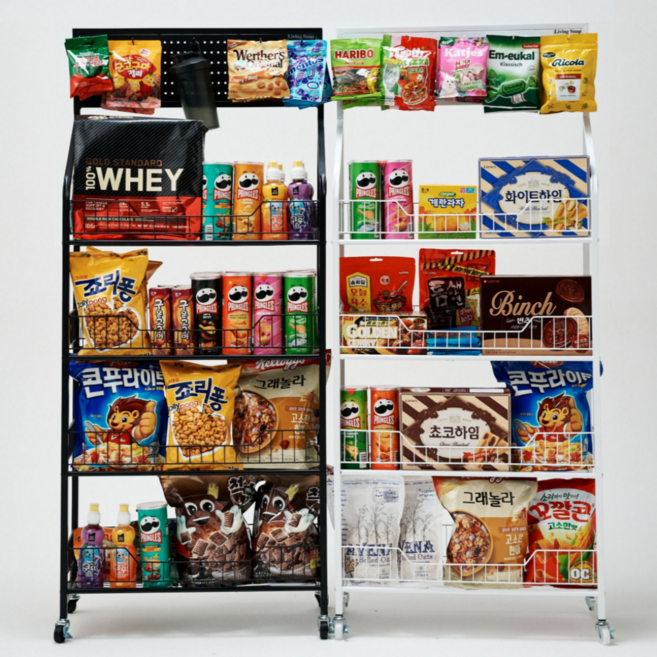 이동식 펜트리 간식 진열대 선반 4단, 1개, 화이트