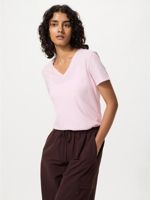 [일본정품]유니클로 여성 슬라브 코튼 브이넥 반팔 티셔츠 483460