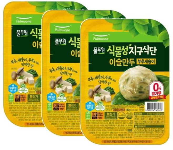 풀무원 [식물성지구식단]이슬만두 부추새송이(간편트레이) 180g 3개